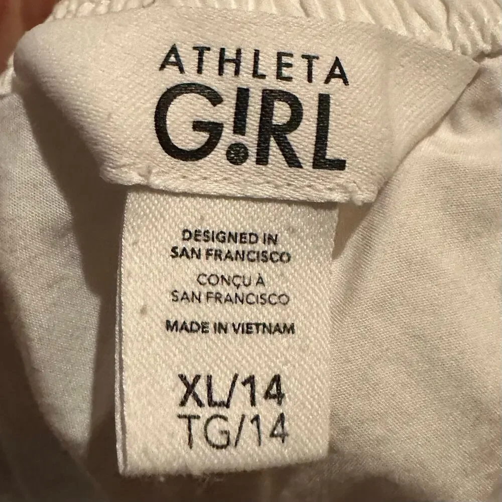 Athleta Girl Size XL 14 White 100% Cotton Athletic Shorts Elastic Waist